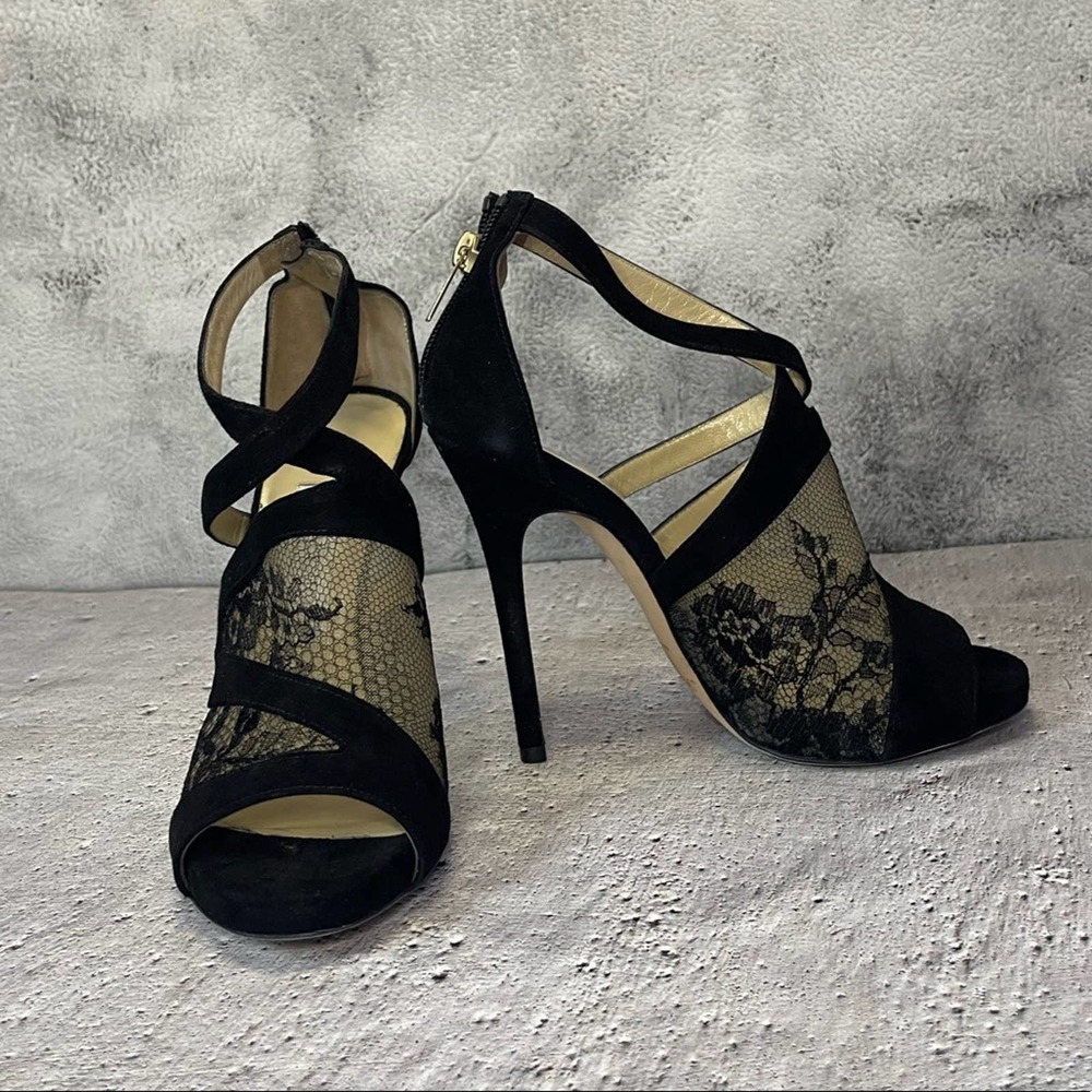 Jimmy Choo Vantage Suede Lace-Inset Glove Sandal (6.5)